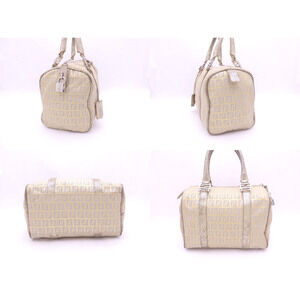 Fendi Zucchino Gray Gold Handbag Leather Canvas